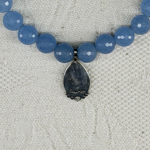 Vintage Satya Blue Chalcedony Bracelet with Sterling Silver Tree of Life Charm - Picture 3 of 4